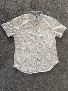 Robert Graham White Short-Sleeve Button-Up with Multicolor Dot Print